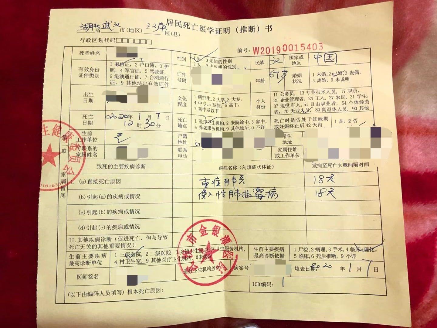 死亡证明示意图